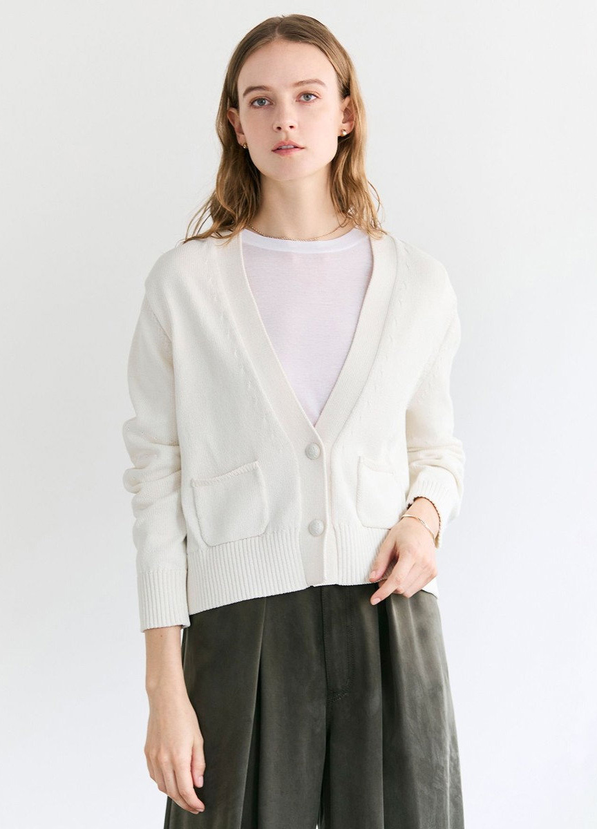 短版口袋針織開襟衫